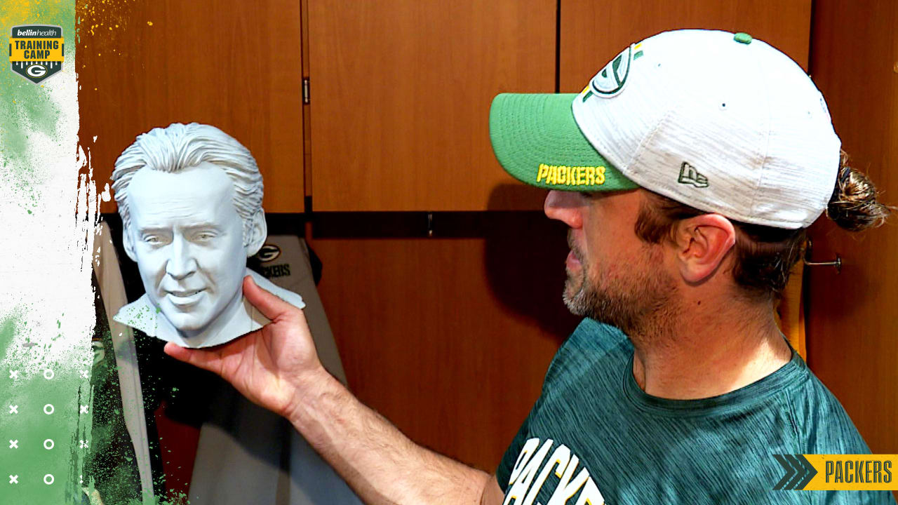Aaron Rodgers shows off Nicolas Cage bust in his locker