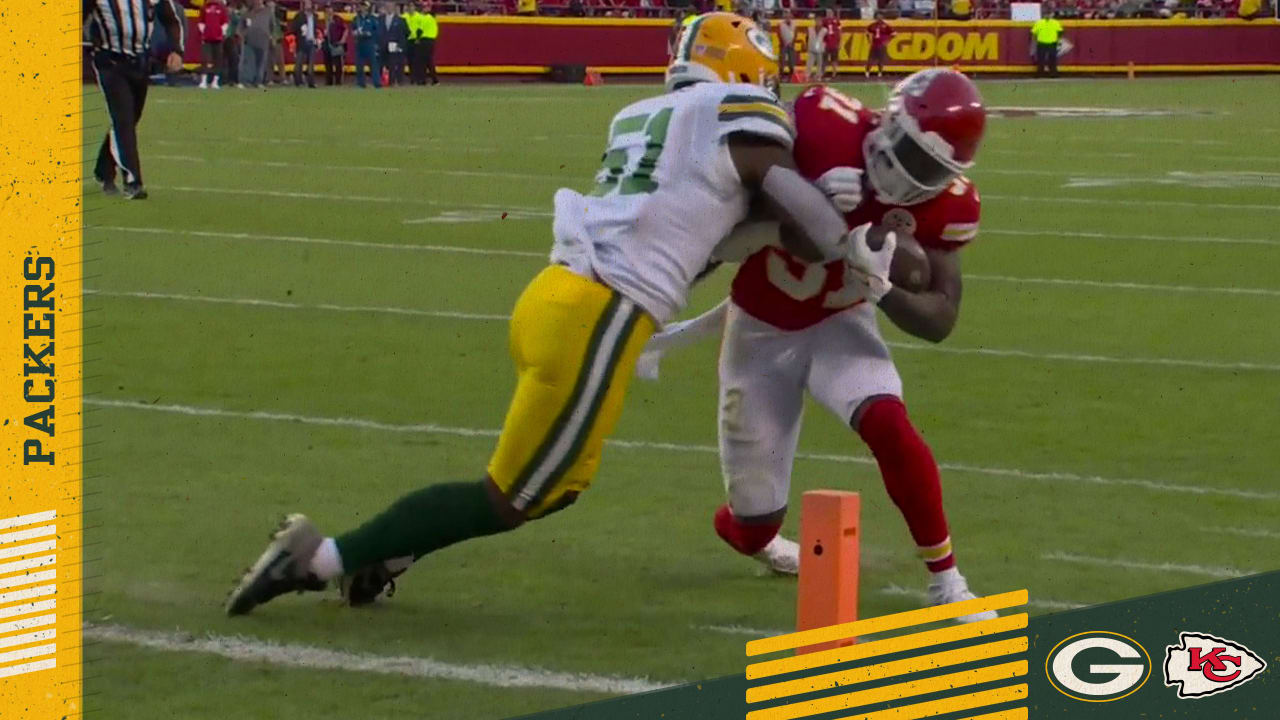 Green Bay Packers' Krys Barnes runs a drill at the NFL football