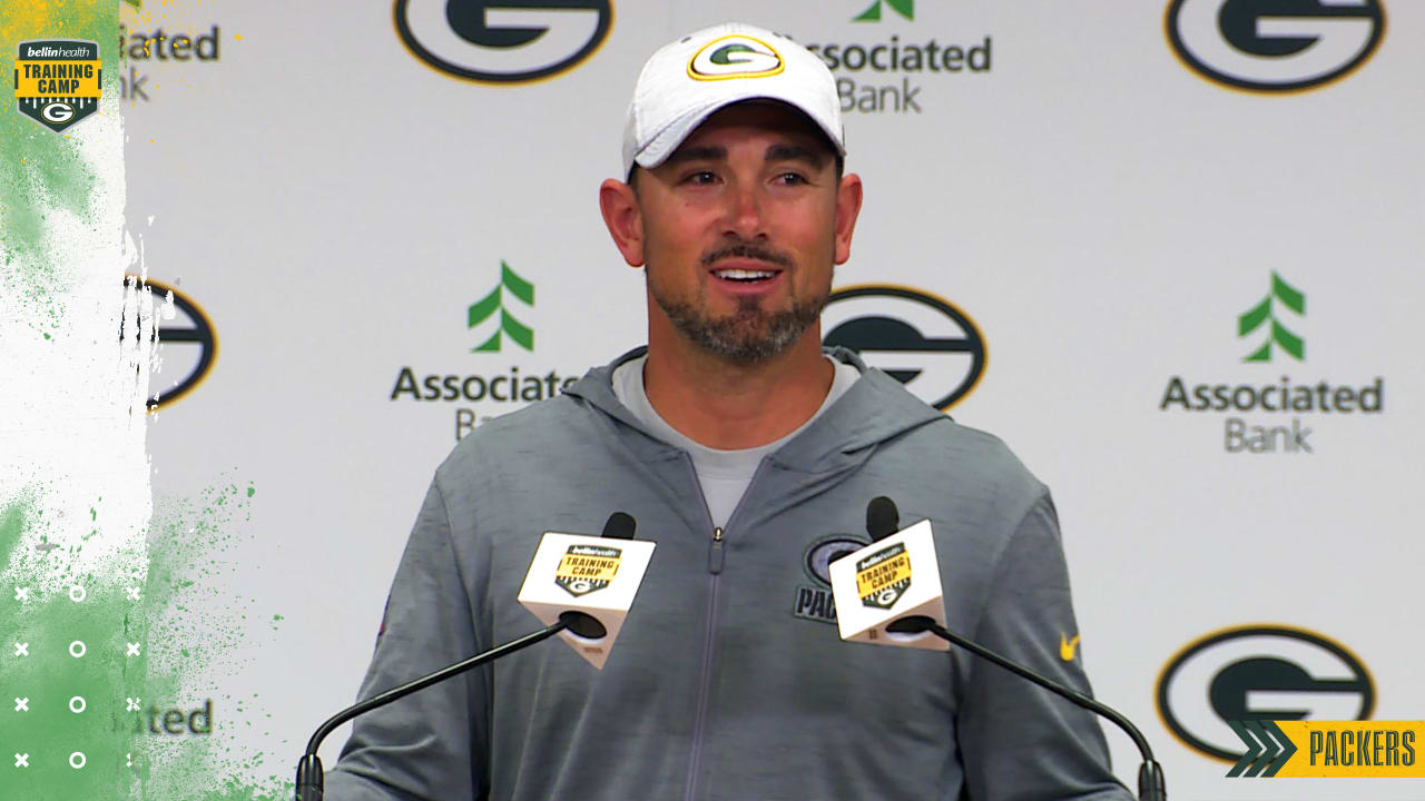 Green Bay Packers head coach Matt LaFleur during a press conference at the  Team Hotel Green Bay Packers practice at the Grove Hotel, Watford, north of  London on Friday, Oct. 07 2022