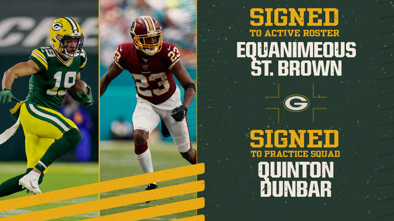 Packers sign WR St. Brown to active roster, CB Quinton Dunbar to practice squad