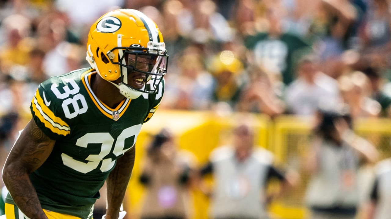 MIAMI GARDENS, FL - DECEMBER 25: Green Bay Packers safety Innis Gaines (38)  celebrates a defensive e