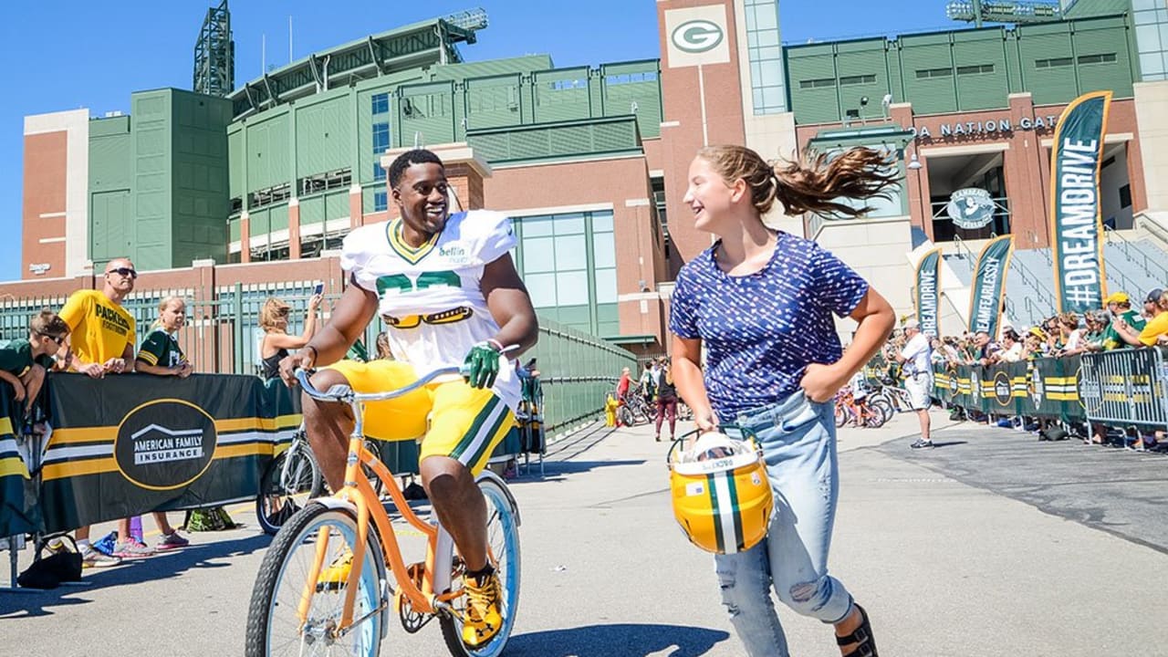 Cruising to Packers practice on bikes