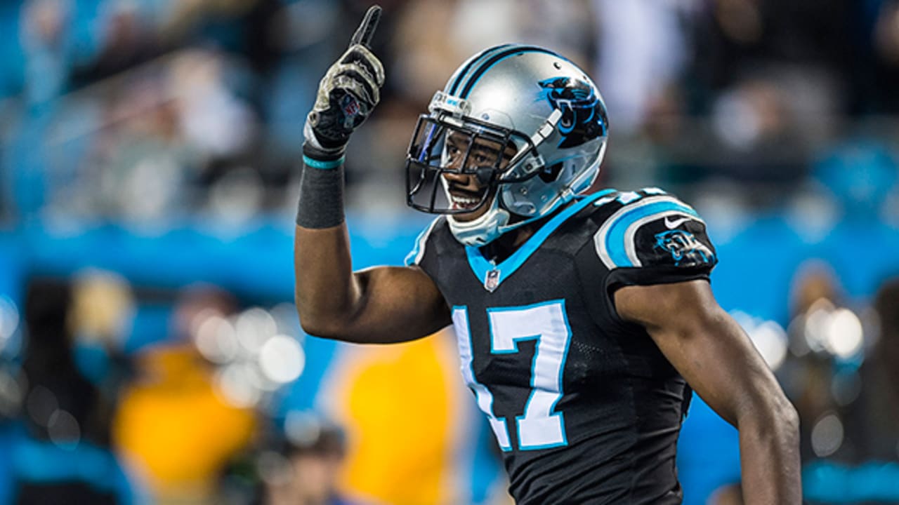 Carolina Panthers wide receiver Devin Funchess celebrates a first