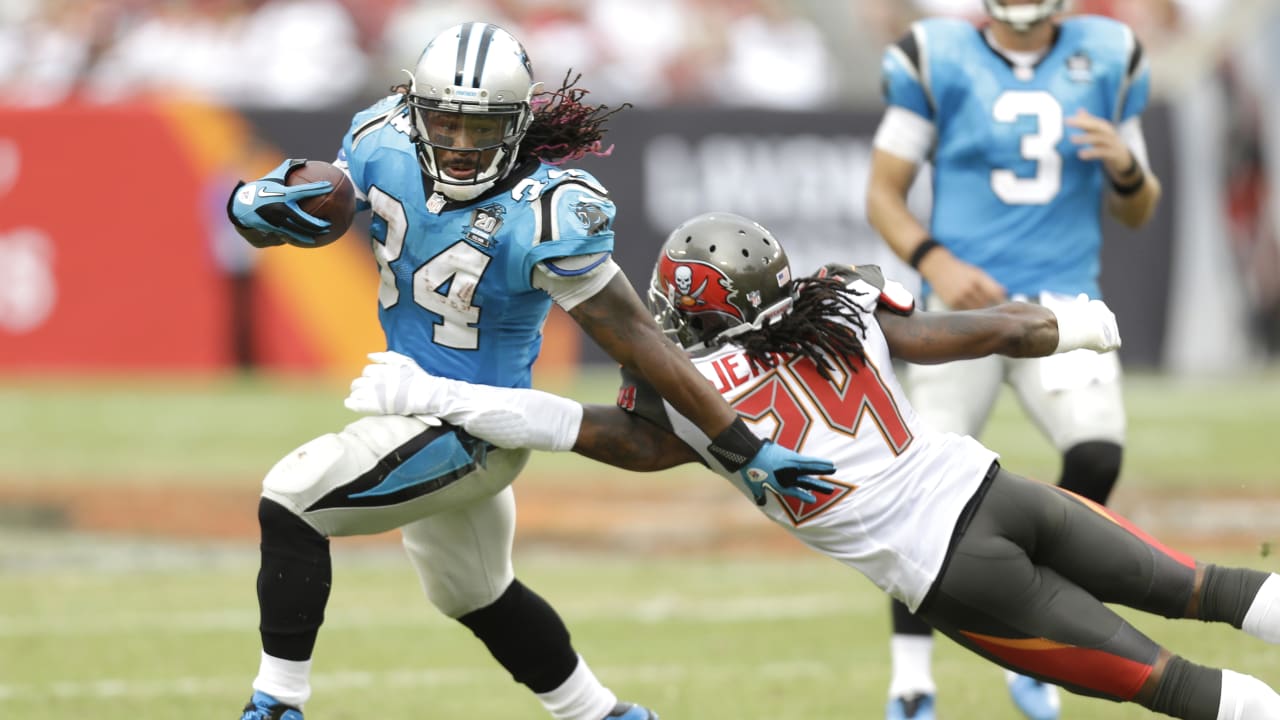 Carolina Panthers full back Mike Tolbert (35) celebrates his touchdown  during the NFL preseason football game