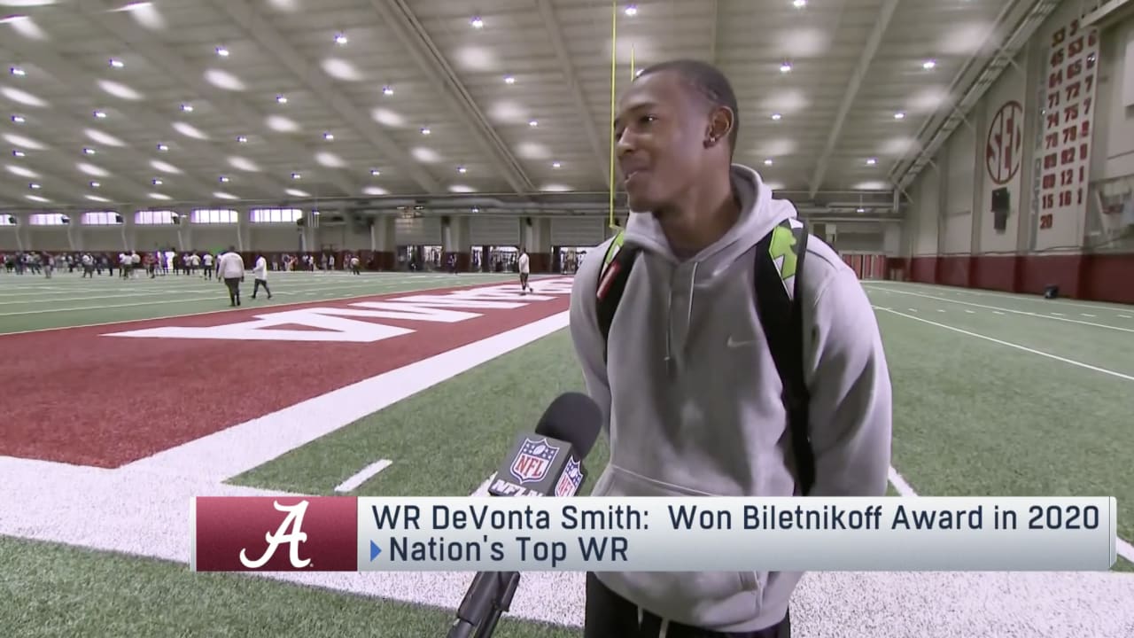 DeVonta Smith talks about his draft profile during Alabama's Pro Day