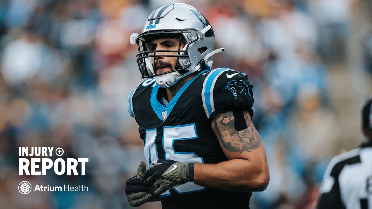 Carolina Panthers tight end Giovanni Ricci (45) runs an offensive drill  during NFL football practice, Thursday, June 1, 2023, in Charlotte, N.C.  (AP Photo/Erik Verduzco Stock Photo - Alamy