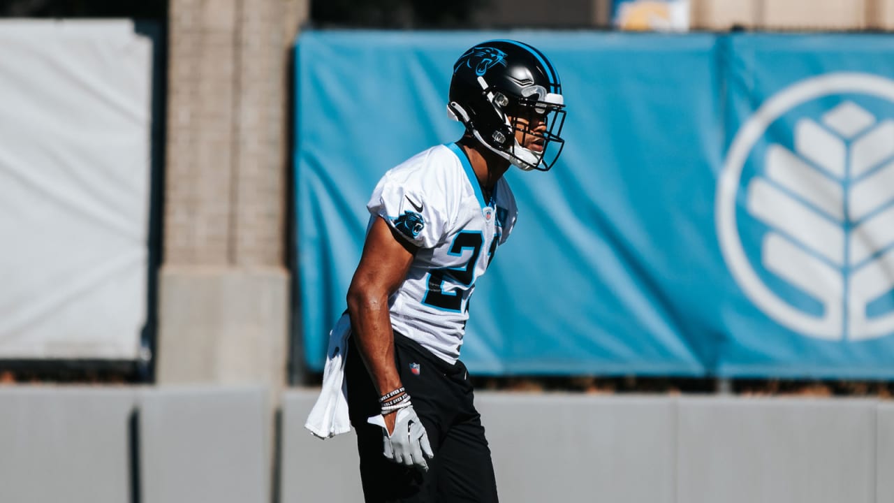 Carolina Panthers safety Jeremy Chinn plays against the New England Patriots  during the second half of an NFL football game Sunday, Nov. 7, 2021, in  Charlotte, N.C. (AP Photo/Jacob Kupferman Stock Photo 