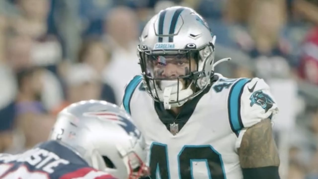 Carolina Panthers linebacker Brandon Smith (40) looks on during an NFL  football game against the Tampa Bay Buccaneers Sunday, Oct. 23, 2022, in  Charlotte, N.C. (AP Photo/Jacob Kupferman Stock Photo - Alamy