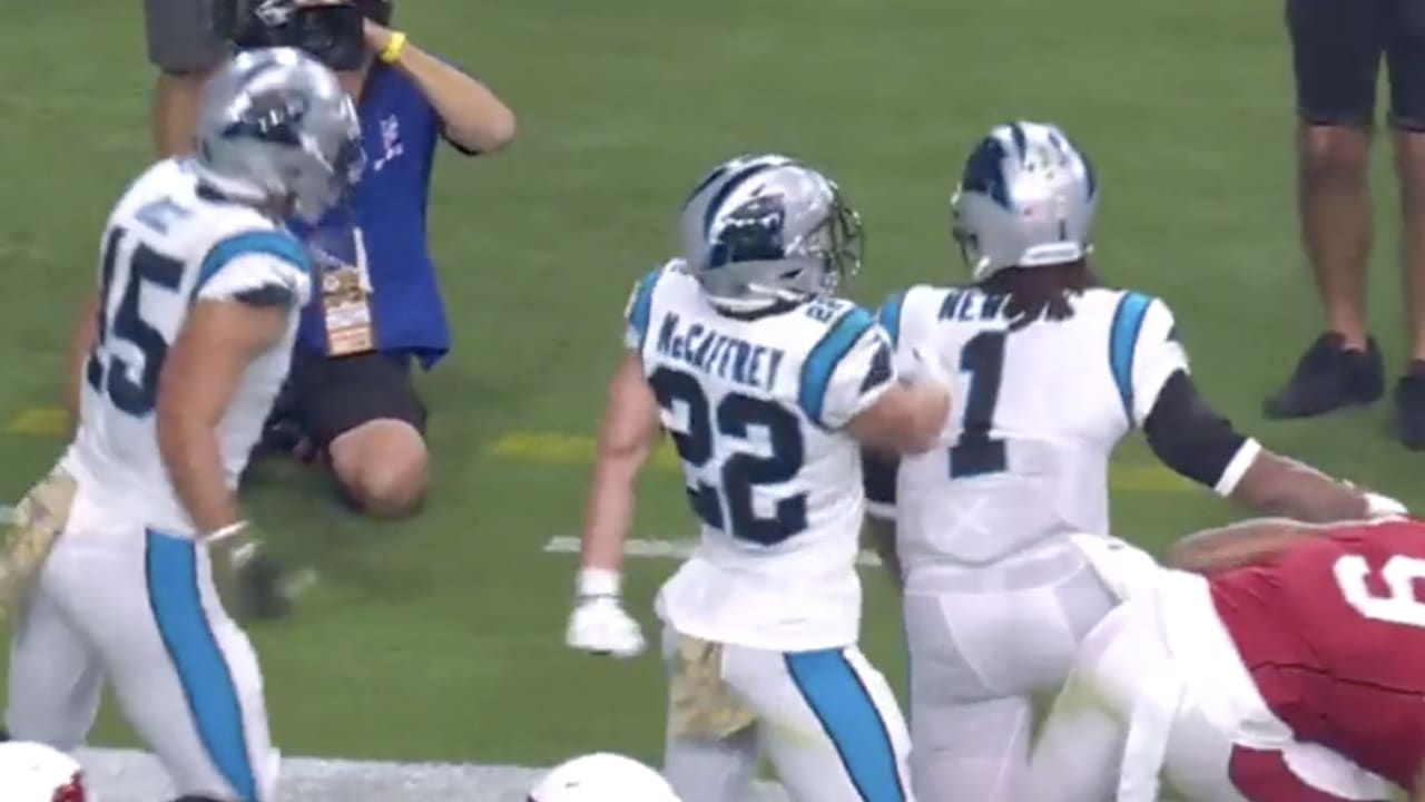 Christian McCaffrey jukes NFL mascots for TD in throwback video - ESPN