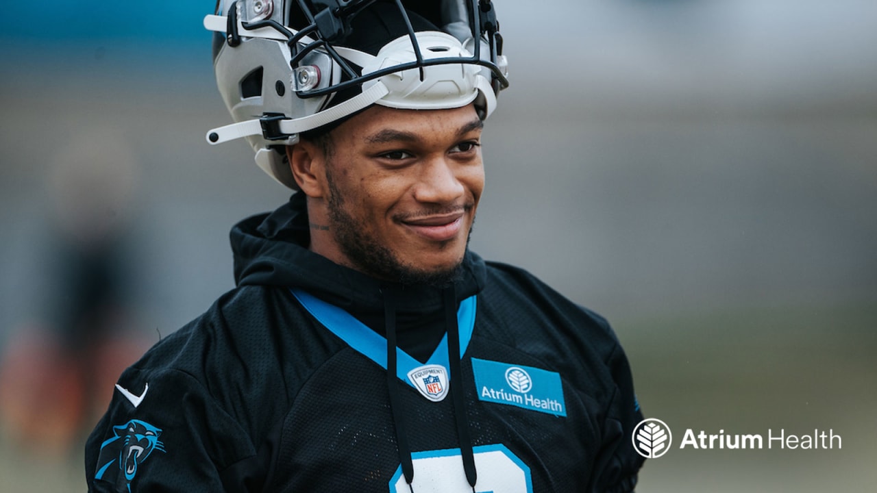 Carolina Panthers' DJ Moore (12) arrives for an NFL football