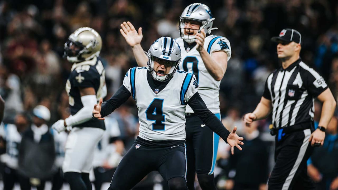 Eddy Pineiro of the Carolina Panthers celebrates with Johnny Hekker News  Photo - Getty Images