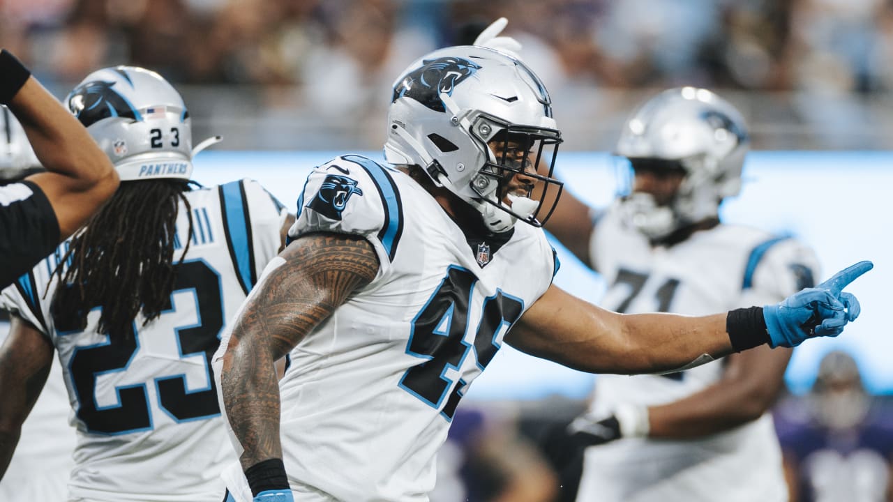 Carolina Panthers linebacker Frankie Luvu sacks New Orleans Saints