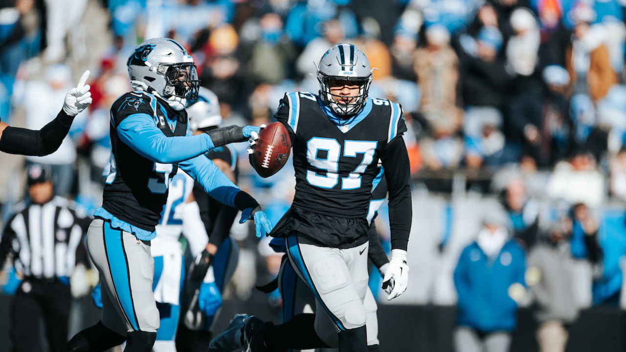 With a big smile, Panthers' Yetur Gross-Matos breaks down strip sack 