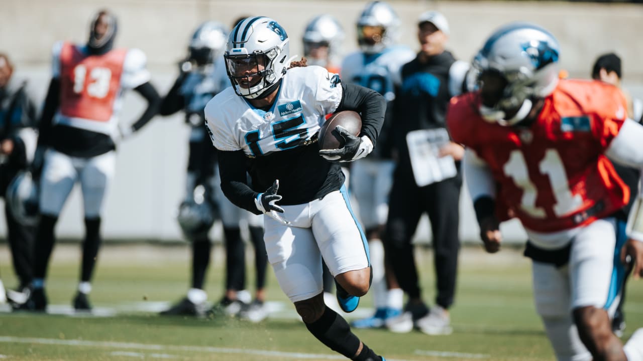 Defensive end Mike Fox of the Carolina Panthers sits on the bench