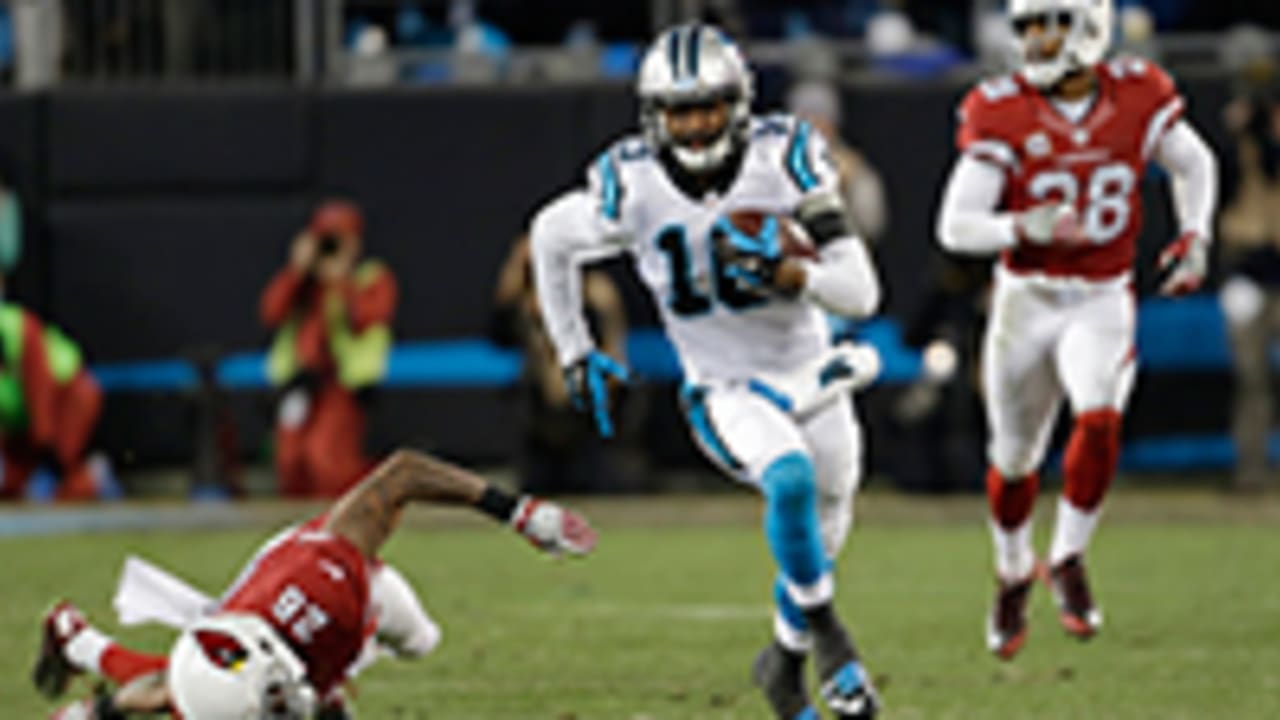 Carolina Panthers' Ted Ginn, Jr (19) and Tre Boston (33) walk to the team's  practice facility on Tuesday,…