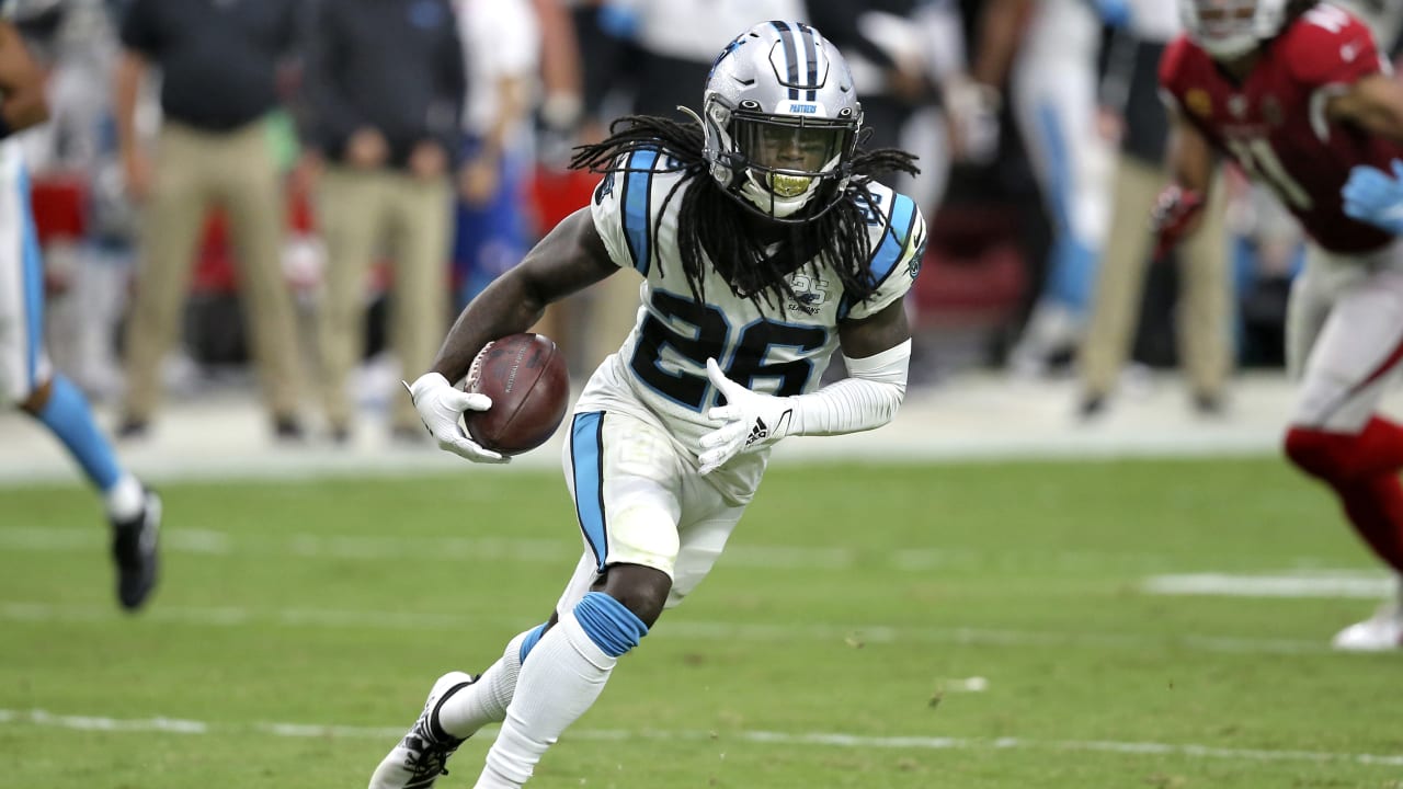 Carolina Panthers cornerback Donte Jackson (26) warms up before an