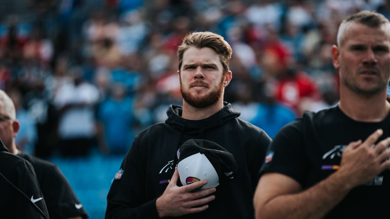 Sam Darnold injury: Patriots next opposing QB leaves Panthers-Falcons game  after big hit 