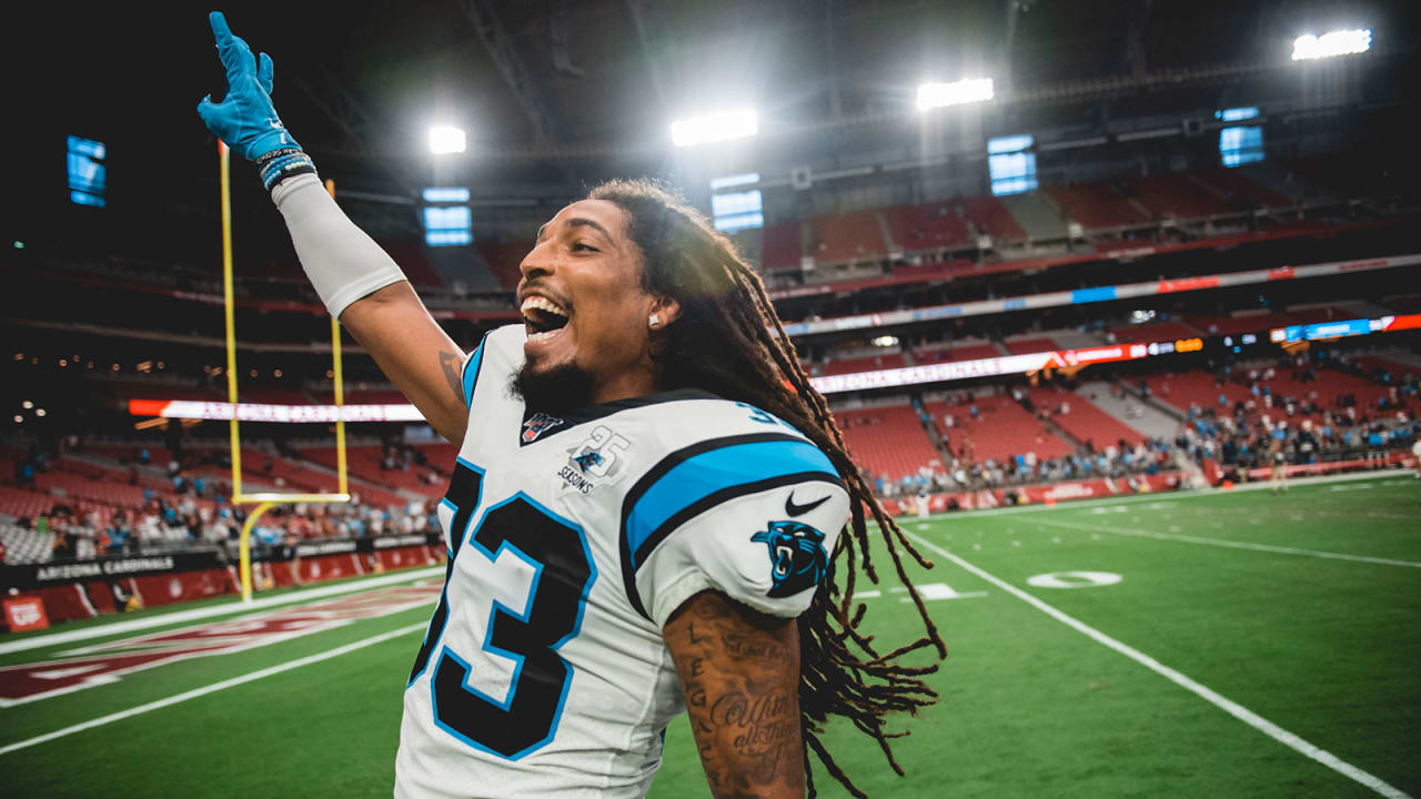 Carolina Panther Tre Boston (33) heads to practice. The Carolina