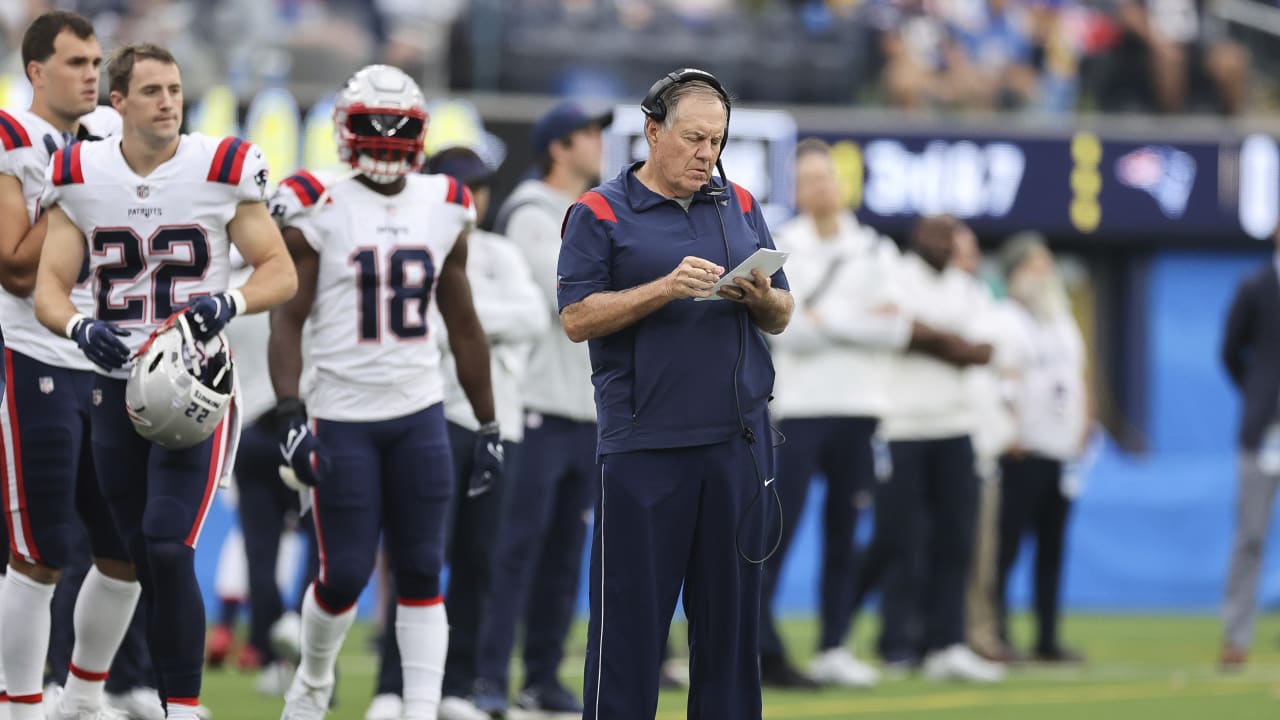 New England Patriots cornerback J.C. Jackson (27) celebrates his  interception with New England …