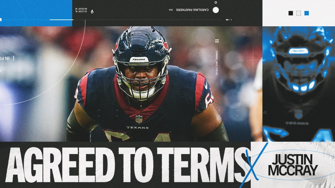 Houston Texans offensive lineman Justin McCray (64) lines up over the ball  for the snap during an NFL football game against the Los Angeles Rams,  Sunday, Oct. 31, 2021, in Houston. (AP