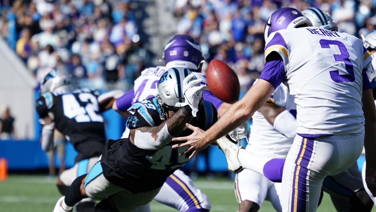 Frankie Luvu of the Carolina Panthers blocks the punt kick return