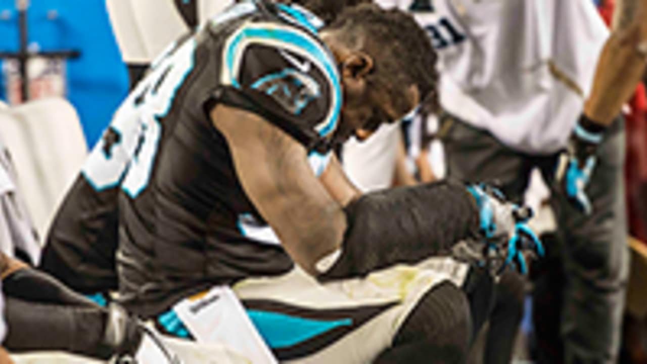 Denver Broncos linebacker Von Miller (58) sacks Carolina Panthers  quarterback Cam Newton (1) to force a fumble recovered by Denver's Malik  Johnson for a touchdown in the end zone during the first