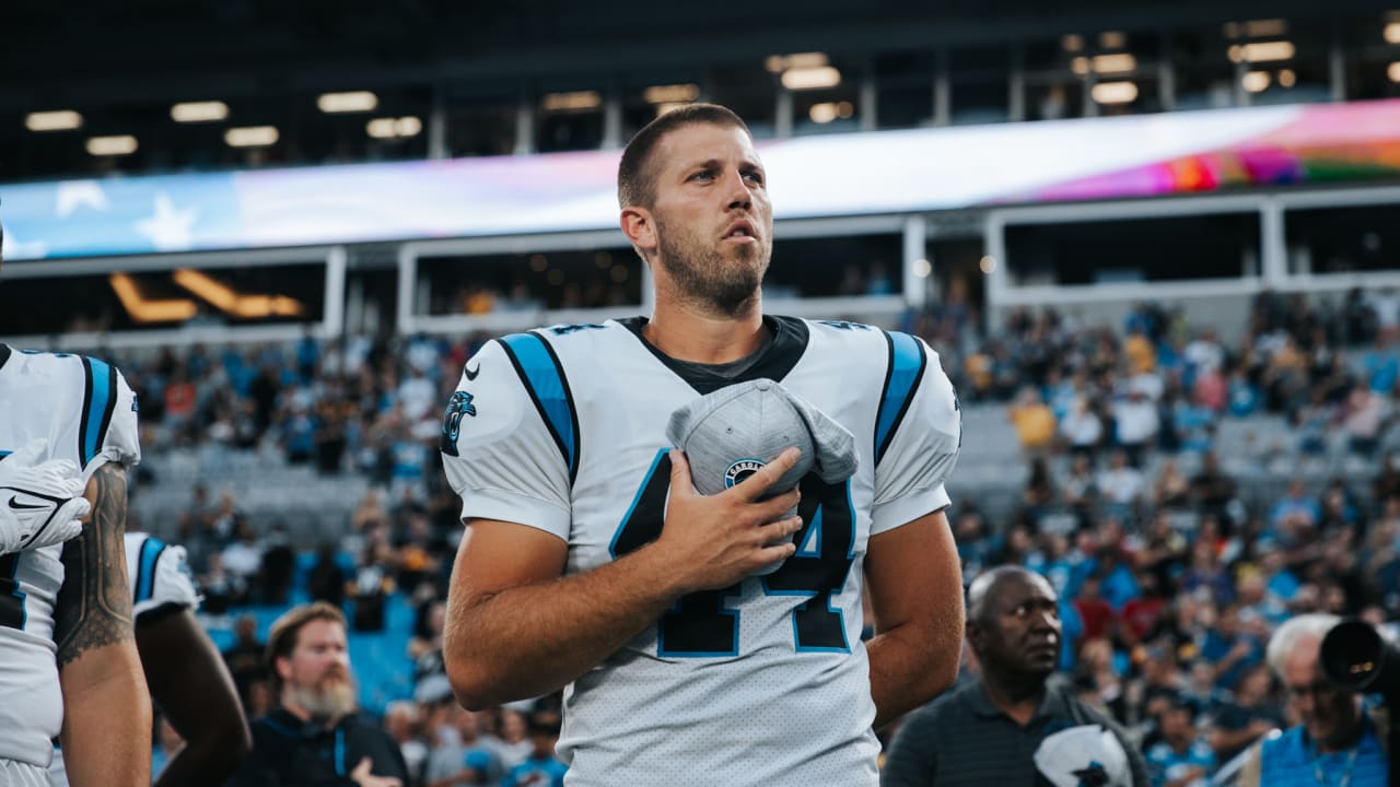 Carolina Panthers long snapper J.J. Jansen (44) congratulates