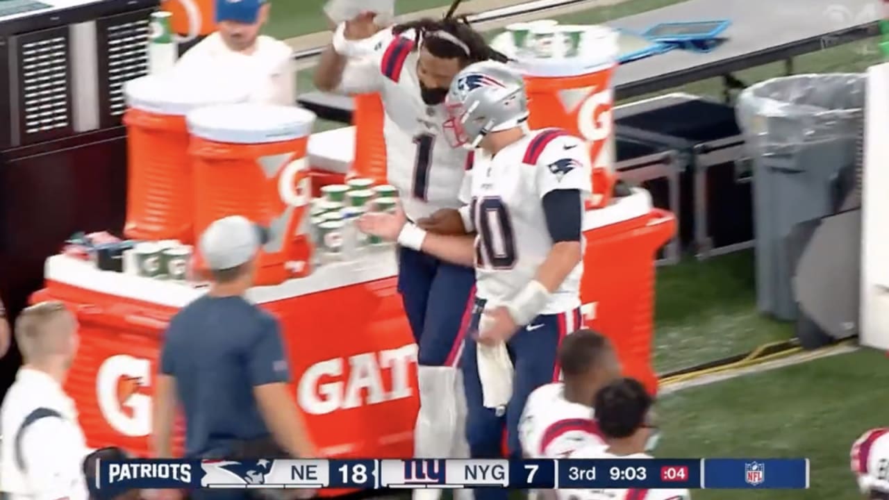 Cam Newton hilariously chases after Mac Jones for high five