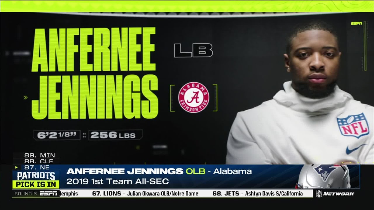 Anfernee Jennings drafted #87 overall by the New England Patriots - Roll  'Bama Roll