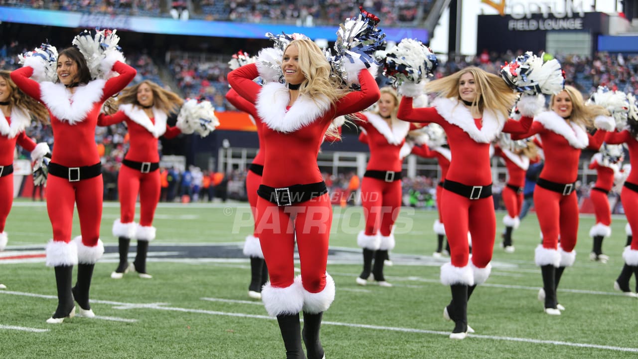 Cheerleaders perform during Patriots-Bills Game