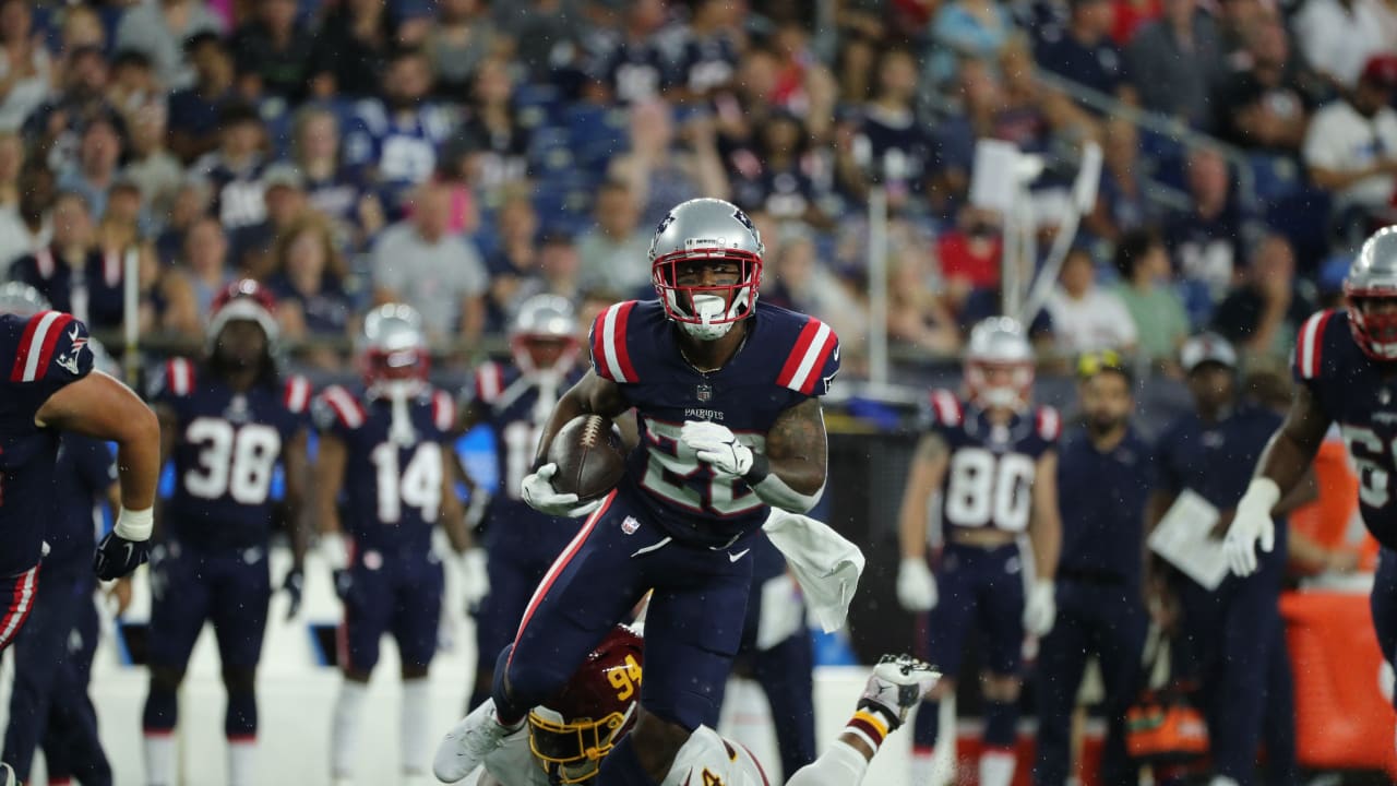 Thursday, August 12, 2021: New England Patriots running back Rhamondre  Stevenson (38) warms up before the NFL preseason game between the  Washington Football Team and the New England Patriots held at Gillette