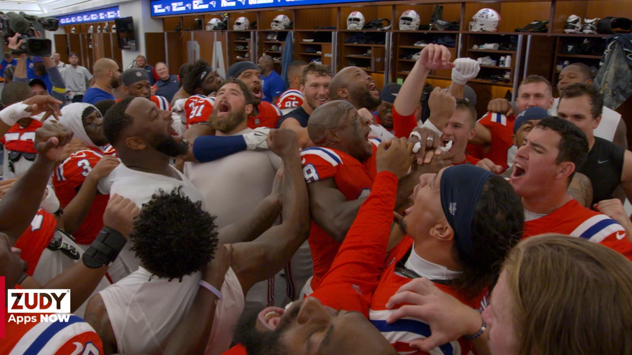 Patriots Locker Room Celebration after Shutout Win over Detroit Lions