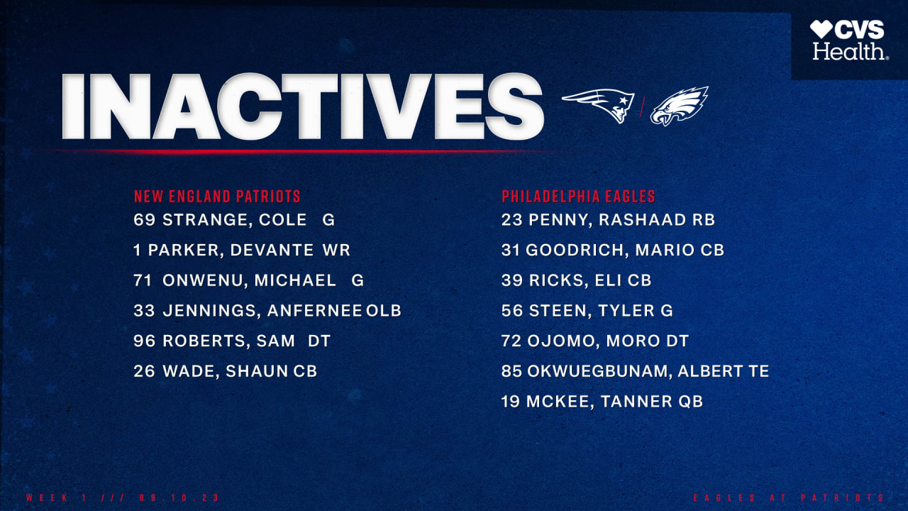 Week 1 Inactives: Patriots vs Eagles