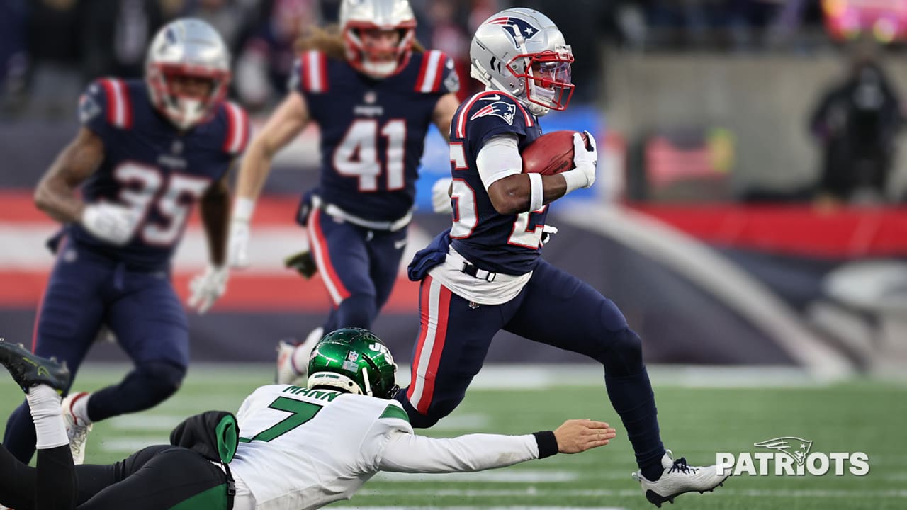 New England Patriots cornerback Marcus Jones (25) lines up for a play  during an NFL football