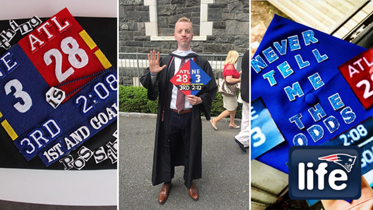 Students celebrate with Patriots grad caps
