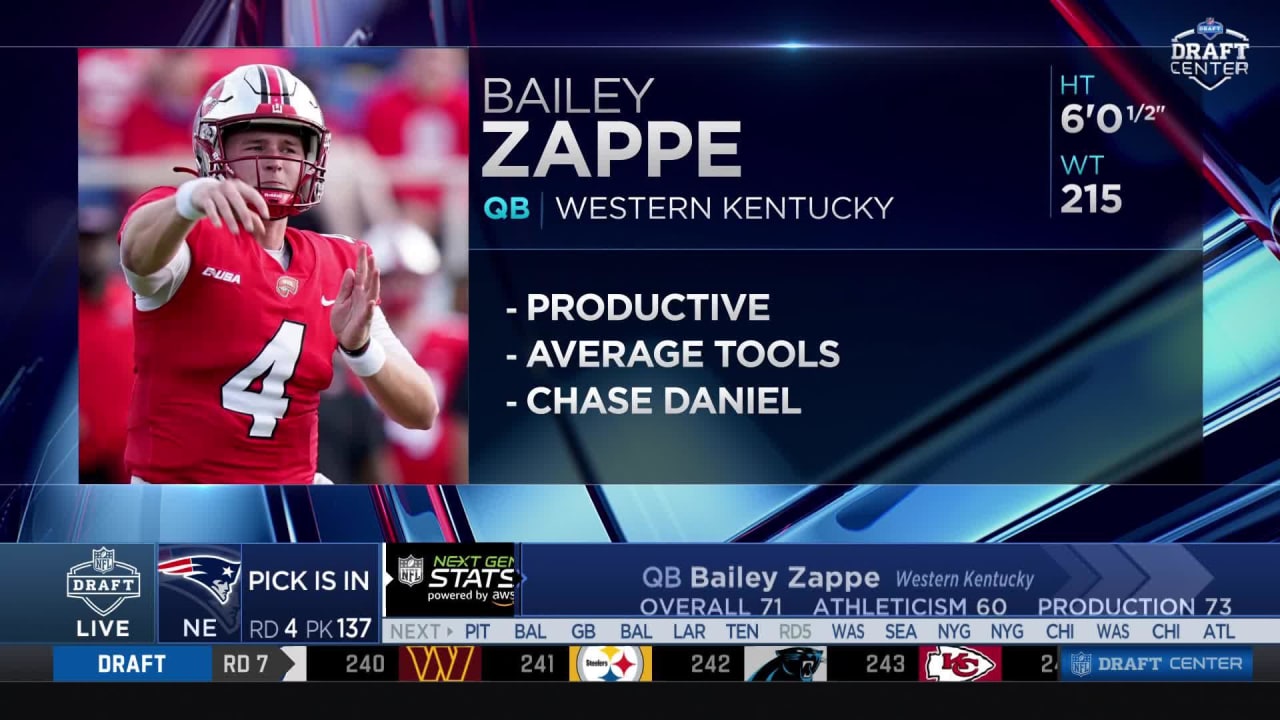 Patriots select Bailey Zappe with No. 137 pick in 2022 draft