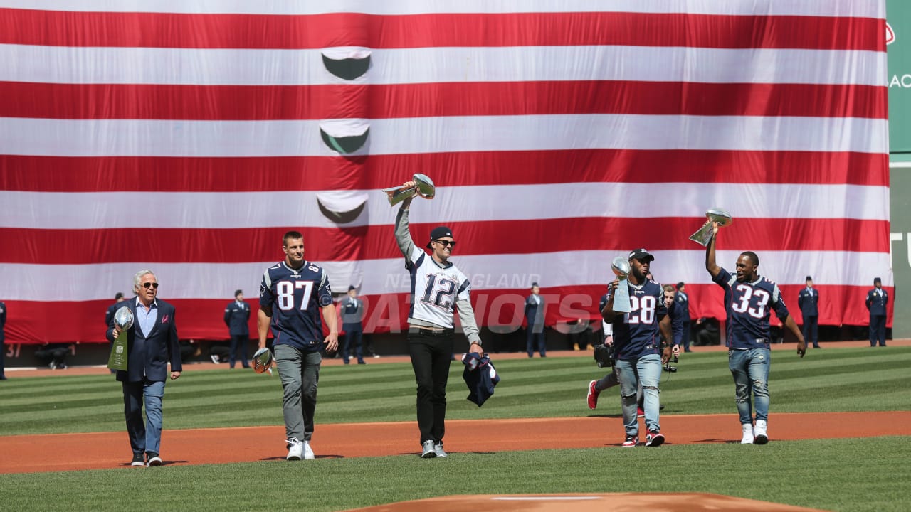 Patriots honored during Red Sox Opening Day ceremonies at Fenway Park