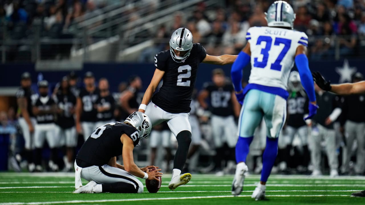 Raiders 2023 Preseason Week 3 Highlights vs. Cowboys  Kicker Daniel  Carlson drills a 44-yard field goal to cut into the Dallas Cowboys lead in  the first half.