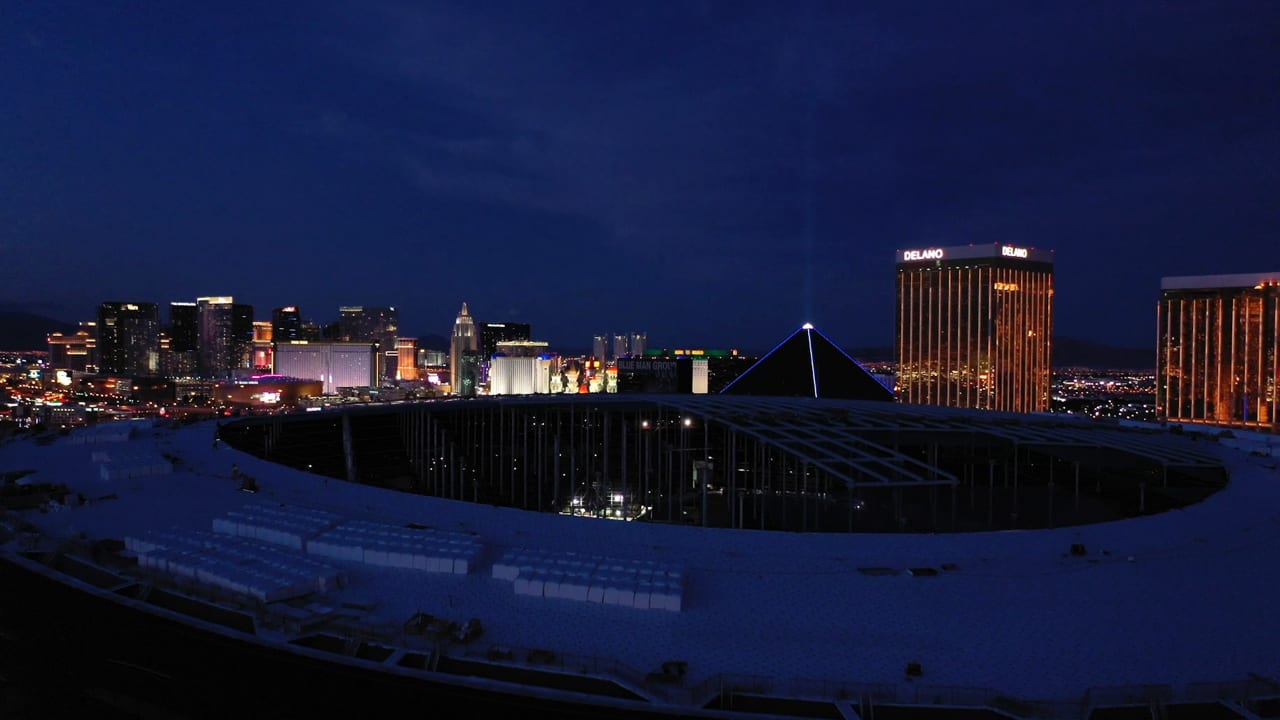 Allegiant Stadium And Las Vegas Strip Night Time Flyover