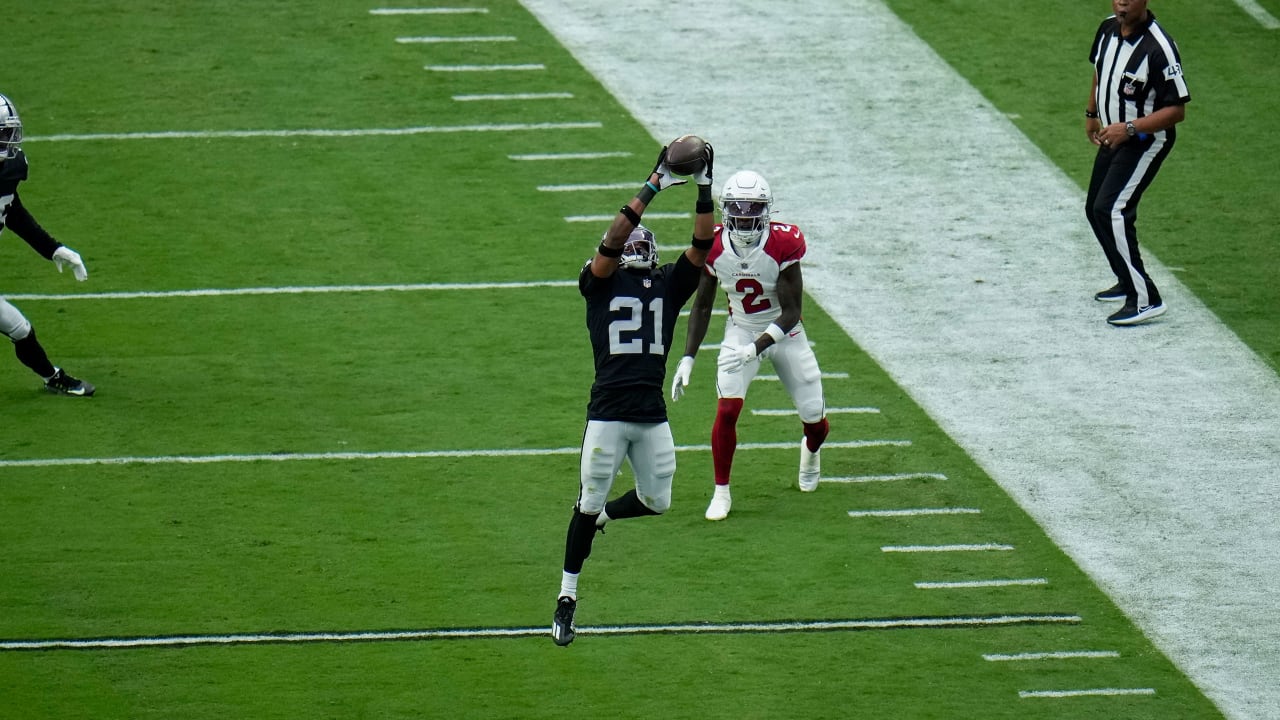 Las Vegas Raiders cornerback Amik Robertson baits Arizona Cardinals  quarterback Kyler Murray into scrambling INT toss