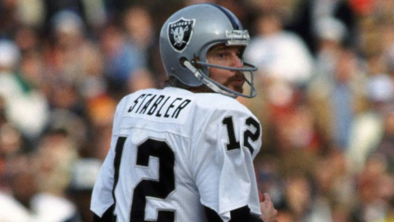 Ken Stabler of the Oakland Raiders drops back to pass against the