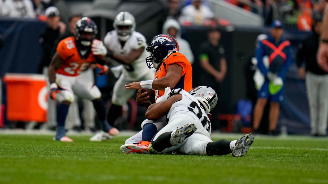Raiders 2023 Week 1 Highlights vs. Broncos  Defensive tackle Jerry Tillery  hustles his way to a sack Broncos quarterback Russell Wilson