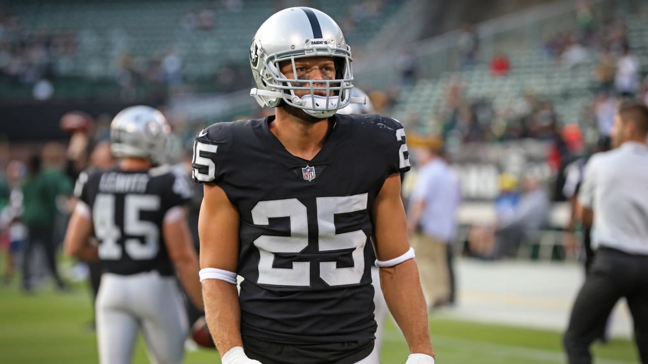 Oakland Raiders free safety Erik Harris (25) on the sideline prior to an  NFL game against the N …