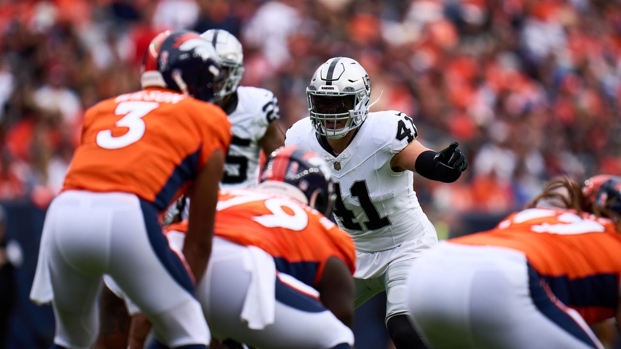 Denver Broncos outside linebacker Von Miller (58) reacts to a play against  the Las Vegas Raiders in the first half of an NFL football game Sunday,  Oct. 17, 2021, in Denver. (AP