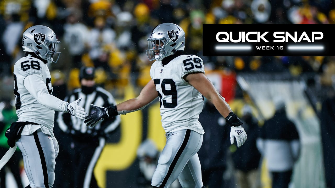 Las Vegas Raiders safety Duron Harmon (30) celebrates a missed field goal  by the Los Angeles Chargers during the second half of an NFL football game,  Sunday, Dec. 4, 2022, in Las