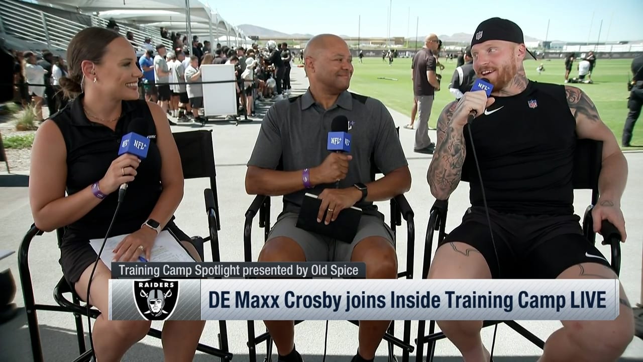 Maxx Crosby talks joint practices, facing tackle Trent Williams, rookie  Michael Mayer and more, 2023 Training Camp