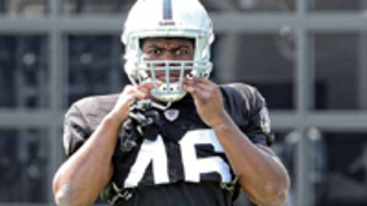 Las Vegas Raiders running back Jalen Richard (30) stretches during a  practice session at the te …