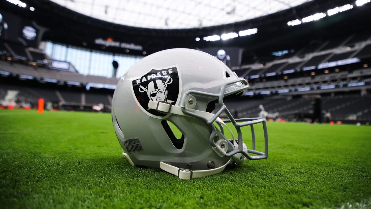 General overall view of Los Angeles Chargers and Las Vegas Raiders helmets  at the Allegiant Stadium construction site, Monday, May 11, 2020, in Las  Vegas. The stadium will be the home of