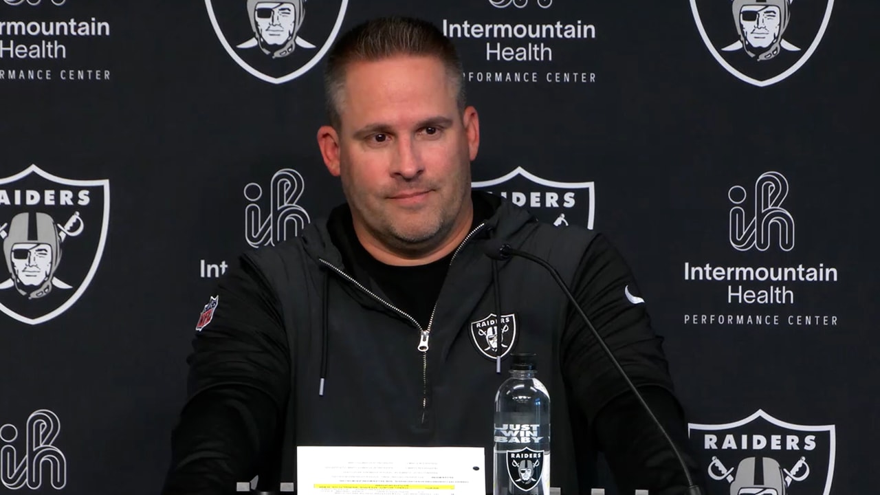 Head Coach Josh McDaniels talks to the media postgame