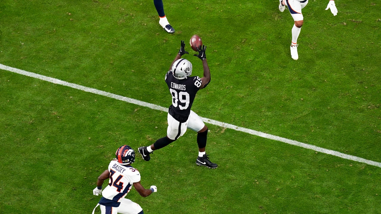 Wide receiver Tre Tucker of the Las Vegas Raiders drops a pass in